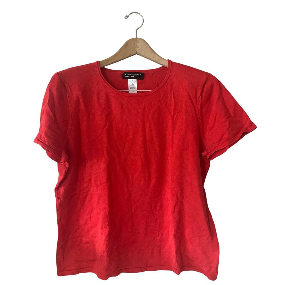 Jones New York Collection Red Silk Short Sleeve Sweater Size XL